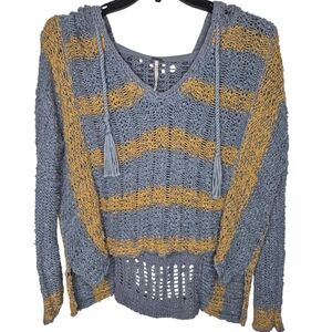 Free People Cali Love Striped Crochet Pullover Hoodie Size XS